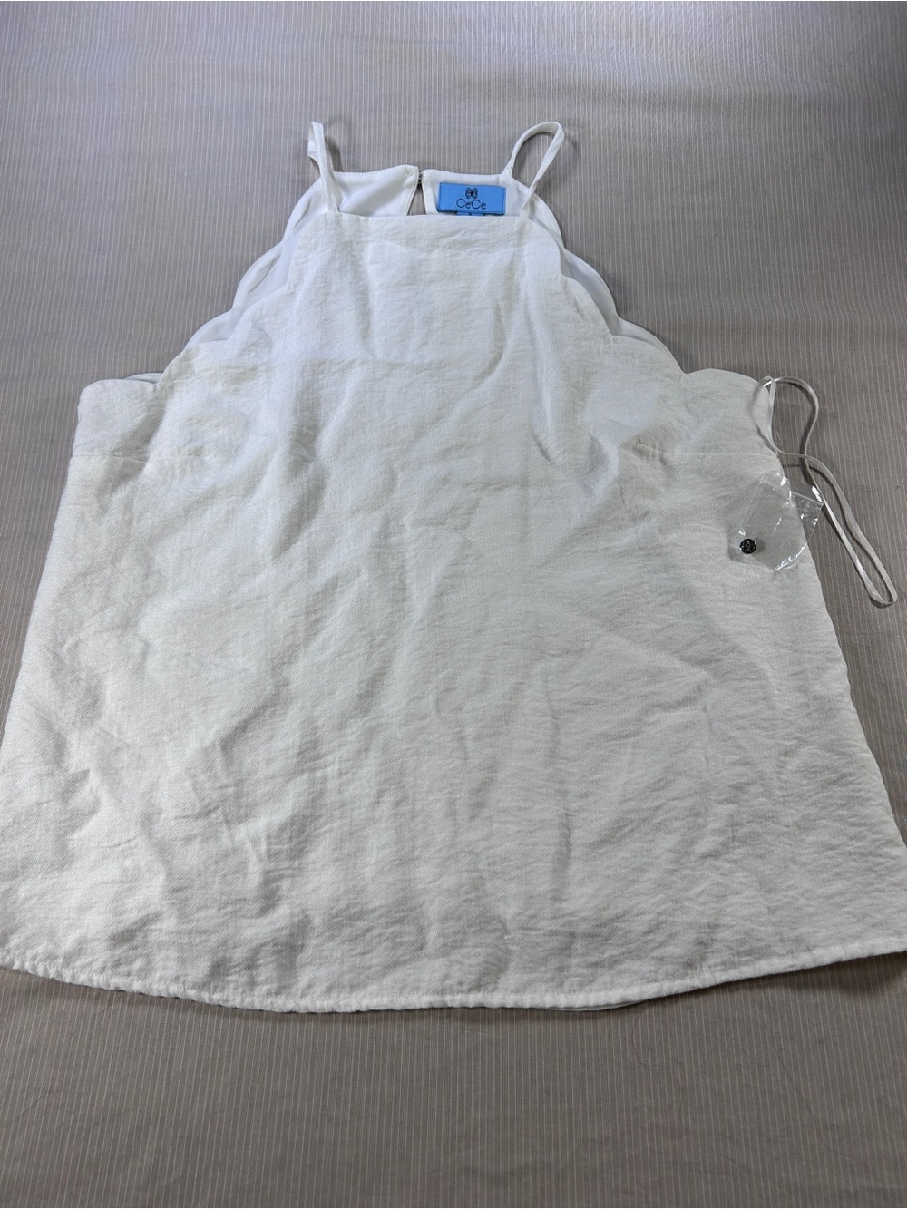 Cece White Sleeveless scalloped Square-Neck linen-look lined tank top
